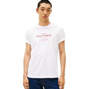 Tommy Hilfiger Mens Short Sleeve Cotton Graphic T-Shirts with Stacked Logo Designs(White)