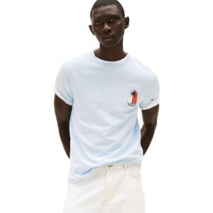 Tommy Hilfiger Mens Short Sleeve Cotton Graphic T-Shirts with Summer Logo(Breezy Blue)