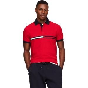 Tommy Hilfiger Men’s Short Sleeve Cotton Pique Flag Graphic Polo Shirt in Custom Fit(Apple Red)
