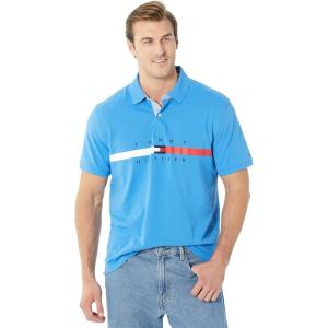 Tommy Hilfiger Men’s Short Sleeve Cotton Pique Flag Graphic Polo Shirt in Custom Fit(Blue Blitz)