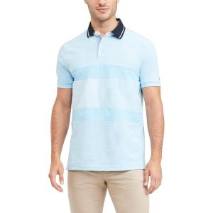 Tommy Hilfiger Men’s Short Sleeve Cotton Pique Flag Graphic Polo Shirt in Custom Fit(Foggy Blue)