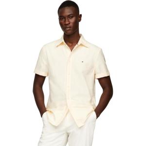 Tommy Hilfiger Mens Short Sleeve Oxford Shirts in Regular Fit, Men’s Button Down Shirts(Citronella / Optic White)