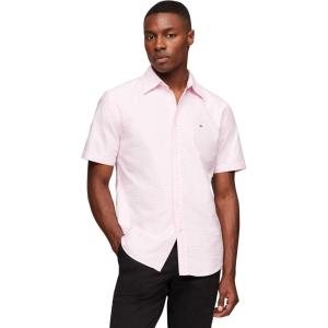 Tommy Hilfiger Mens Short Sleeve Oxford Shirts in Regular Fit, Men’s Button Down Shirts(Classic Pink / Check)