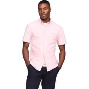 Tommy Hilfiger Mens Short Sleeve Oxford Shirts in Regular Fit, Men’s Button Down Shirts(Classic Pink)