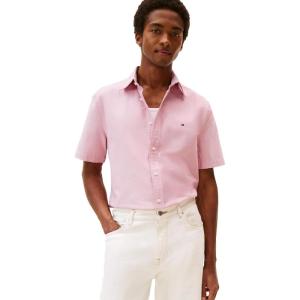 Tommy Hilfiger Mens Short Sleeve Oxford Shirts in Regular Fit, Men’s Button Down Shirts(Medium Red)