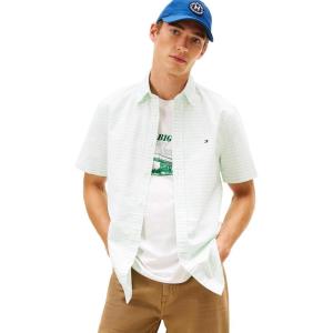 Tommy Hilfiger Mens Short Sleeve Oxford Shirts in Regular Fit, Men’s Button Down Shirts(Opal Green / Check)