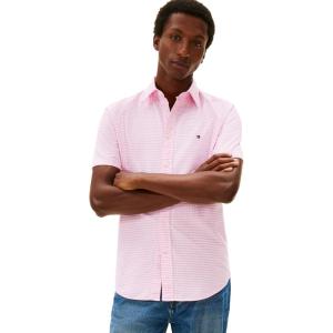 Tommy Hilfiger Mens Short Sleeve Oxford Shirts in Regular Fit, Men’s Button Down Shirts(Rose Petal / Check)