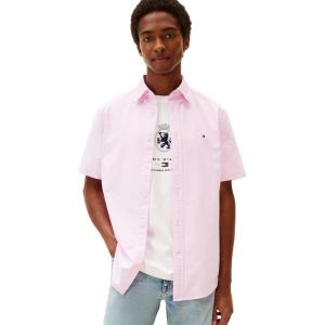 Tommy Hilfiger Mens Short Sleeve Oxford Shirts in Regular Fit, Men’s Button Down Shirts(Rose Petal)