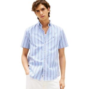 Tommy Hilfiger Mens Short Sleeve Oxford Shirts in Regular Fit, Men’s Button Down Shirts(Wedge Blue / Multi)
