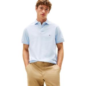 Tommy Hilfiger Mens Short Sleeve Polo Shirts in Classic Fit with Stretch and Organic Pique Cotton(Breezy Blue)