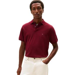 Tommy Hilfiger Mens Short Sleeve Polo Shirts in Classic Fit with Stretch and Organic Pique Cotton(Deep Rouge)