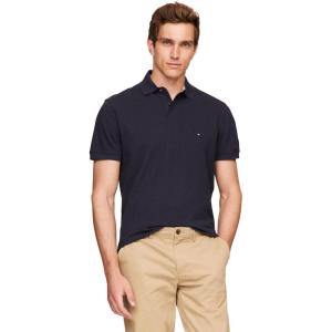 Tommy Hilfiger Mens Short Sleeve Polo Shirts in Classic Fit with Stretch and Organic Pique Cotton(Desert Sky Heather)