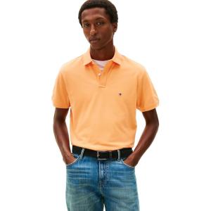 Tommy Hilfiger Mens Short Sleeve Polo Shirts in Classic Fit with Stretch and Organic Pique Cotton(Fruity Orange)