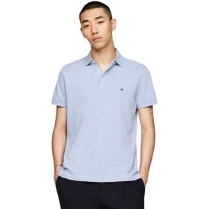Tommy Hilfiger Mens Short Sleeve Polo Shirts in Classic Fit with Stretch and Organic Pique Cotton(Vessel Blue Heather)