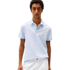 Tommy Hilfiger Mens Short Sleeve Polo Shirts in Regular Fit with Designs, Available in Big and Tall(Breezy Blue)
