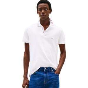 Tommy Hilfiger Mens Short Sleeve Polo Shirts in Regular Fit with Designs, Available in Big and Tall(White)