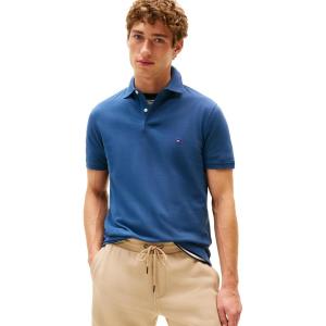 Tommy Hilfiger Mens Short Sleeve Polo Shirts in Regular Fit with Stretch and Organic Pique Cotton(Aegean Sea)