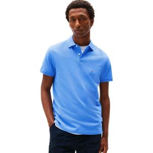 Tommy Hilfiger Mens Short Sleeve Polo Shirts in Regular Fit with Stretch and Organic Pique Cotton(Blue Spell)