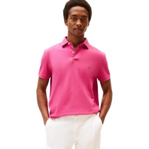Tommy Hilfiger Mens Short Sleeve Polo Shirts in Regular Fit with Stretch and Organic Pique Cotton(Fashion Fuschia)