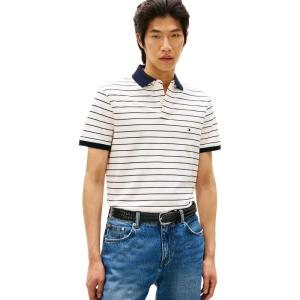 Tommy Hilfiger Mens Short Sleeve Polo Shirts in Regular Fit with Stretch and Organic Pique Cotton(Ivory Petal / Desert Sky)
