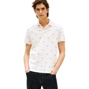Tommy Hilfiger Mens Short Sleeve Polo Shirts in Regular Fit with Stretch and Organic Pique Cotton(Ivory Petal / Star Embroidered)