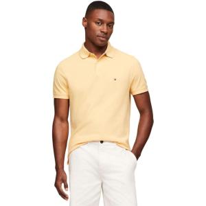Tommy Hilfiger Mens Short Sleeve Polo Shirts in Regular Fit with Stretch and Organic Pique Cotton(Light Yellow Heather)