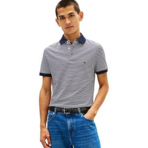 Tommy Hilfiger Mens Short Sleeve Polo Shirts in Slim Fit with Stretch and Organic Pique Cotton(Desert Sky / White)