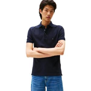 Tommy Hilfiger Mens Short Sleeve Polo Shirts in Slim Fit with Stretch and Organic Pique Cotton(Desert Sky)