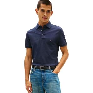 Tommy Hilfiger Mens Short Sleeve Polo Shirts in Slim Fit with Stretch and Organic Pique Cotton(Desert Sky Heather)