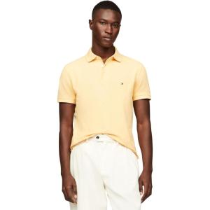 Tommy Hilfiger Mens Short Sleeve Polo Shirts in Slim Fit with Stretch and Organic Pique Cotton(Light Yellow Heather)