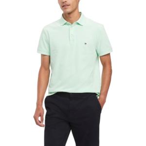 Tommy Hilfiger Mens Short Sleeve Polo Shirts in Slim Fit with Stretch and Organic Pique Cotton(Mint Gel)