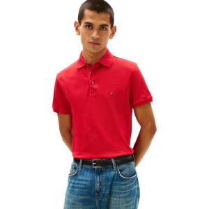 Tommy Hilfiger Mens Short Sleeve Polo Shirts in Slim Fit with Stretch and Organic Pique Cotton(Primary Red)