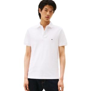 Tommy Hilfiger Mens Short Sleeve Polo Shirts in Slim Fit with Stretch and Organic Pique Cotton(White)