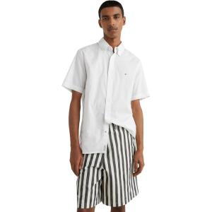 Tommy Hilfiger Mens Short Sleeve Poplin Shirts in Regular Fit, Men’s Button Down Shirts(White)