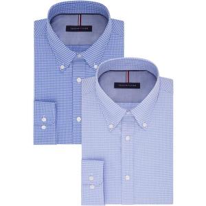 Tommy Hilfiger Men’s Slim Fit Non Iron Gingham Dress Shirt(English Blue/Clear Water)