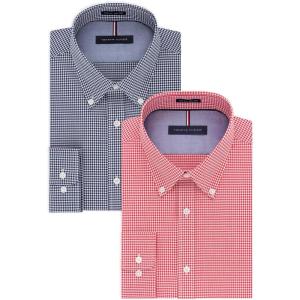Tommy Hilfiger Men’s Slim Fit Non Iron Gingham Dress Shirt(Navy/Lava)