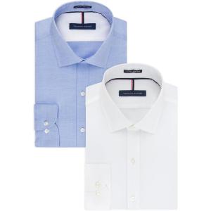 Tommy Hilfiger Men’s Slim Fit Non Iron Solid Dress Shirt(White/Blue)