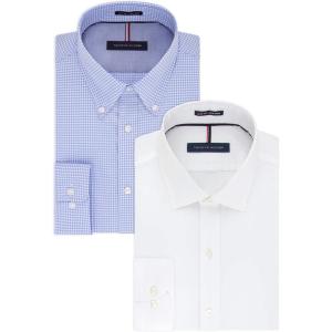 Tommy Hilfiger Men’s Slim Fit Non Iron Solid Dress Shirt(White/Clear Water)