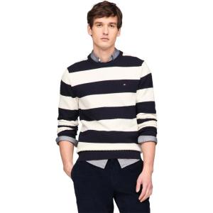 Tommy Hilfiger Mens Textured Waffle Knit Crewneck Sweater Lightweight Pullover, Available in Big & Tall(Desert Sky / Ivory)