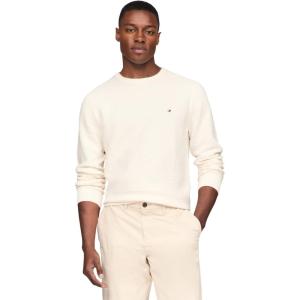 Tommy Hilfiger Mens Textured Waffle Knit Crewneck Sweater Lightweight Pullover, Available in Big & Tall(Ivory)
