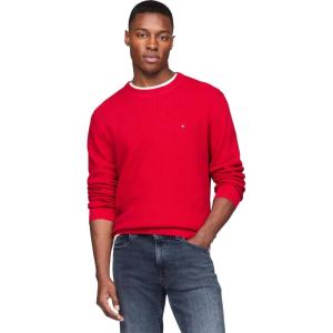 Tommy Hilfiger Mens Textured Waffle Knit Crewneck Sweater Lightweight Pullover, Available in Big & Tall(Primary Red)