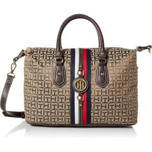 Tommy Hilfiger Women’s Jaden Satchel Crossbody Bag(Tan/Dark Chocolate/Chocolate)