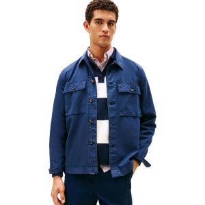 Tommy Hilfiger mens Cotton Utility Shirt Jacket With Two Pocket and Button Details(Dark Night Navy)