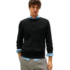 Tommy Hilfiger mens Lambswool Crewneck Sweater Pullover(Black)