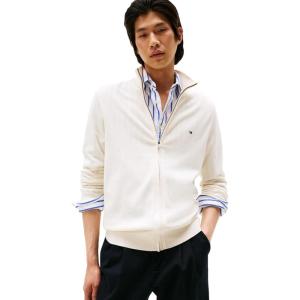 Tommy Hilfiger mens Lightweight Full Zip Up Sweater(Ivory Petal)