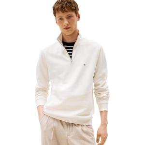 Tommy Hilfiger mens Medium Weight 1/4 Zip Sweatshirt(Ivory Petal)