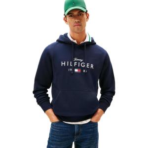 Tommy Hilfiger mens Medium Weight Cotton Hoodie Sweatshirt With Printed Logo and Drawstring(Desert Sky)