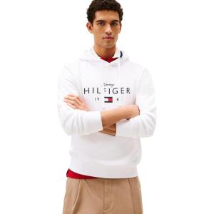 Tommy Hilfiger mens Medium Weight Cotton Hoodie Sweatshirt With Printed Logo and Drawstring(White)