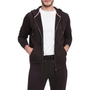 Tommy Hilfiger mens Medium Weight Fleece Full Zip Up Hoodie(Black)