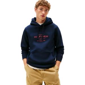 Tommy Hilfiger mens Medium Weight Hoodie With Signature Printed Graphic Logo(Desert Sky)